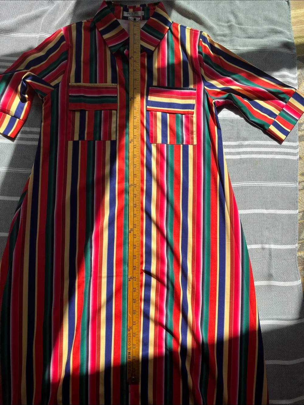 Striped Maxi Shirt Dress in Red, Green & Navy - Picture 9 of 10